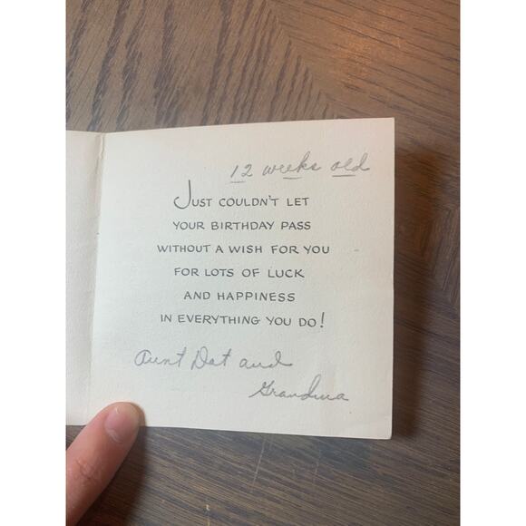 Birthday Greetings, Cute Girl Holding a Kitten, 1950s Vintage Greeting Card, - Picture 3 of 3